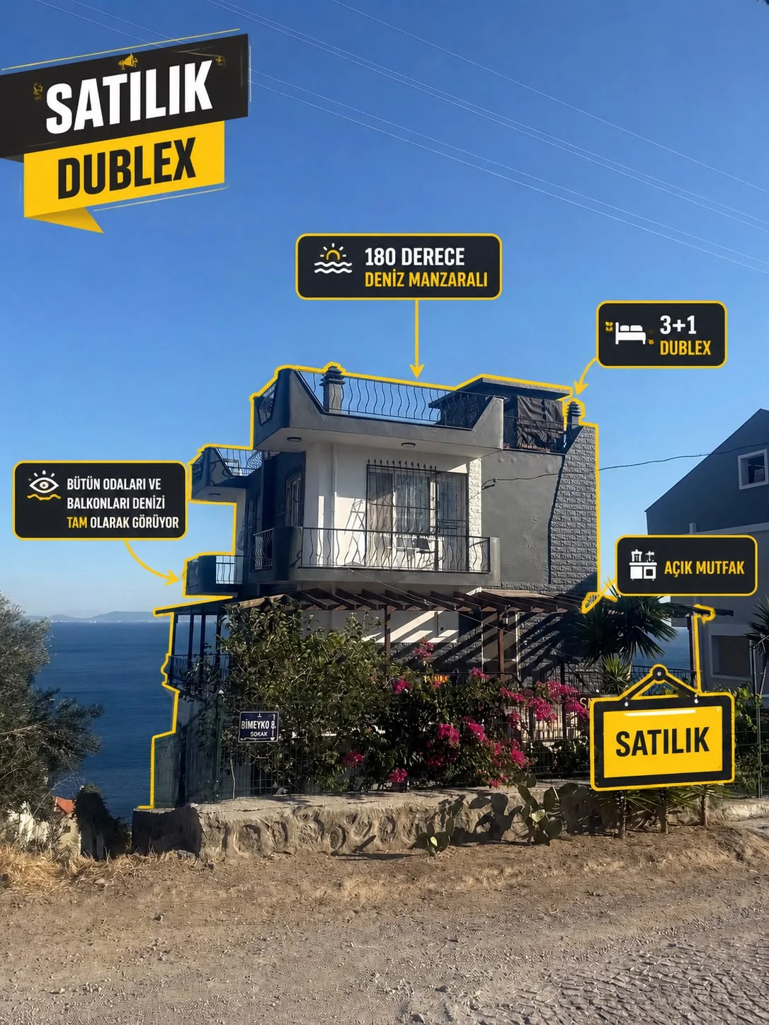 ÇANDARLIDA PLAJA 10 METRE FULL MANZARALI YAZLIK